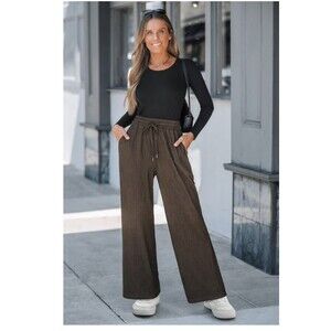 Cupshe Brown Drawstring Waist Straight Leg Jersey Pants NWT Size Small Lounge